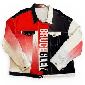 Bruce Glen Red White Black Colorblock Jean Jacket